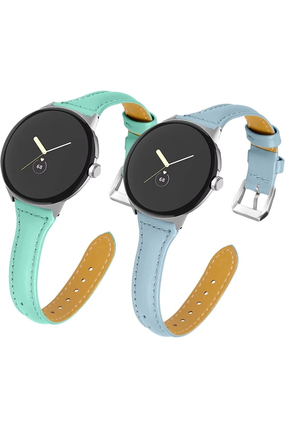 Colorful Leather Bands Compatible with Google Pixel Watch 3 41mm/Pixel Watch 2/Pixel Watch Bands Narrow Luxury Sport Strap Replacement Women Men Watch Band Accessories for Google Pixel Watch 3/2/Pixel
