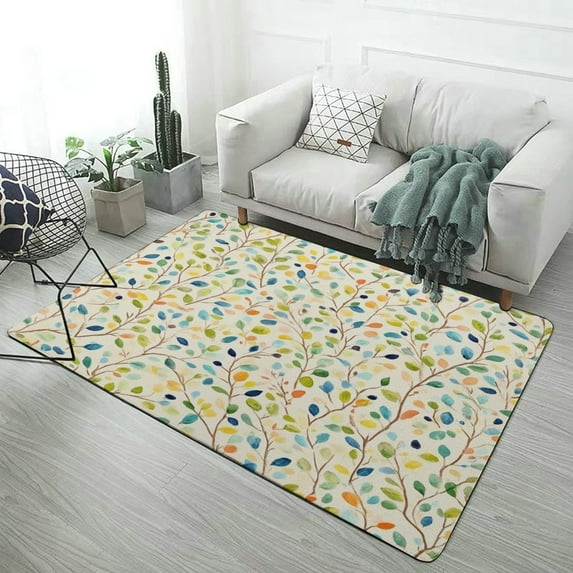 Colorful Leaves Abstract Carpet Soft Comfy Rug for Home Living Room Bedroom Area Rug Non-slip Doormat Decor