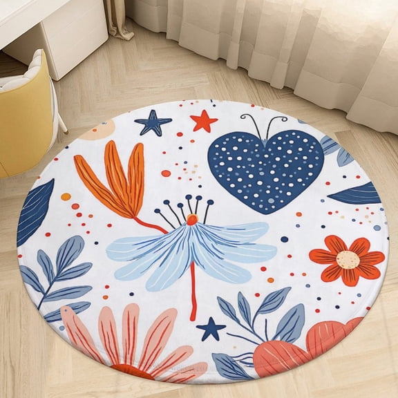 Colorful Leaves And Flowers Round Area Rugs for Bedroom Living Room, 3FT Soft Indoor Circle Carpets, Carpet Home Decor Floor Mat