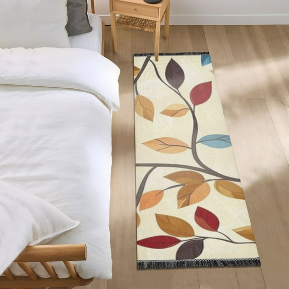 Colorful Leaves Art Bedroom Runner Rug 2'x 6' Non Slip Carpet Indoor Home Area Rug Living Room
