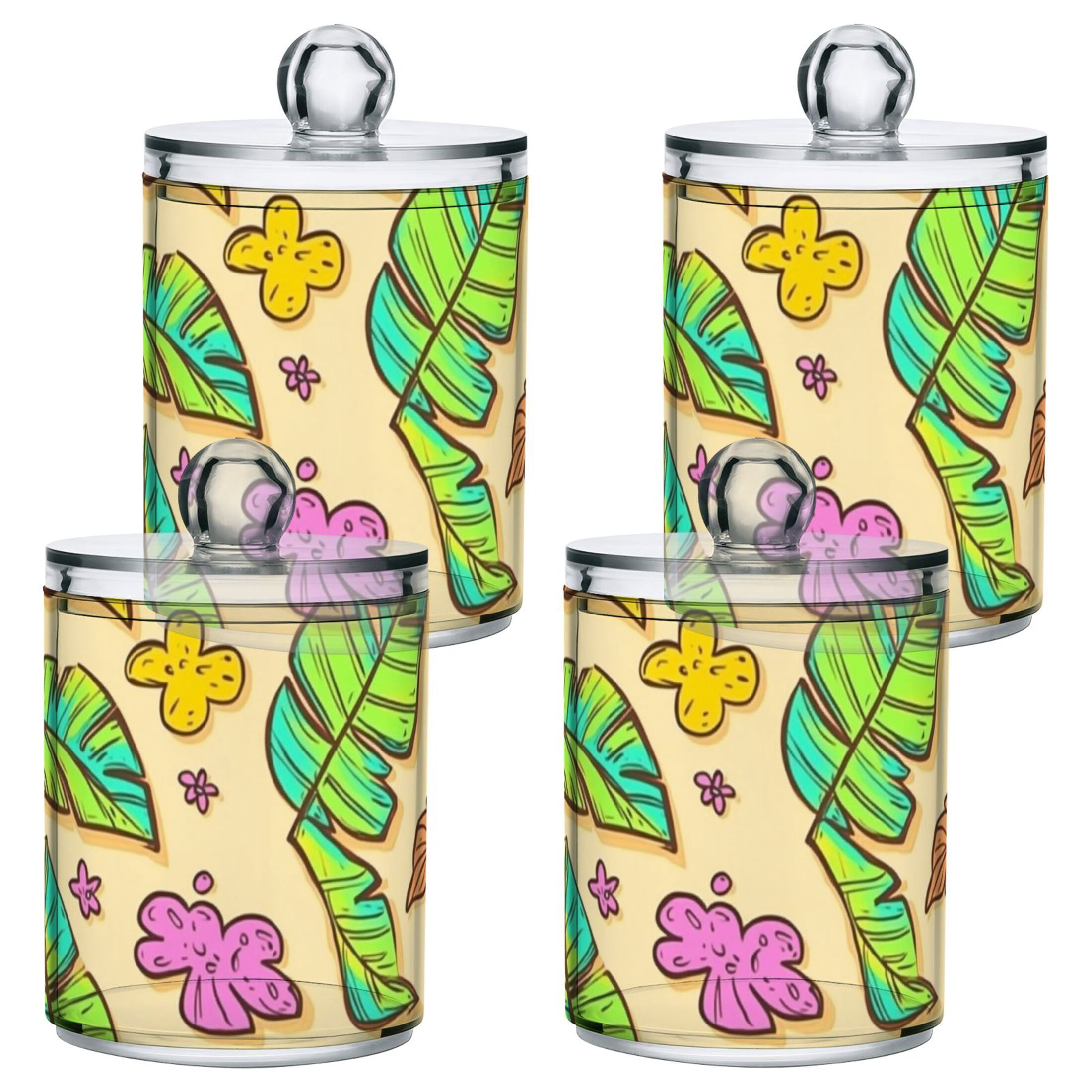 Colorful Leaves Bathroom Canisters Set of 4 Translucent Plastic Storage ...