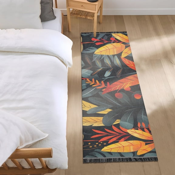 Colorful Leaves Bedside Runner Rug 2'x 6' Non Slip Carpet Floor Mat Area Rug