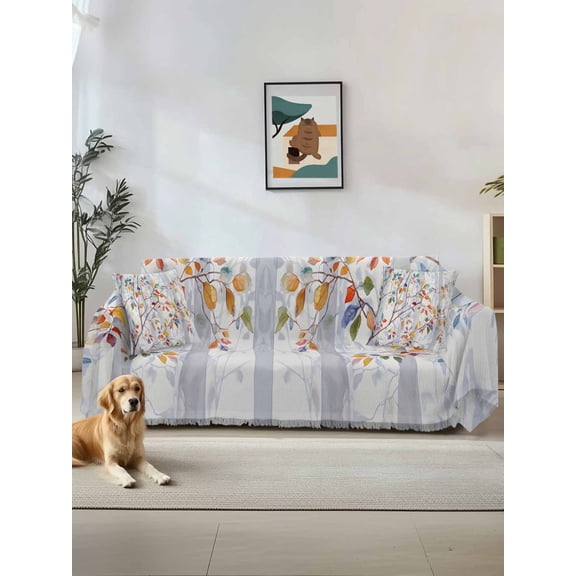 Colorful Leaves Couch Cover Sofa Covers 3 Cushion Sectional Couch, Modern Abstract Spring Nature Tree Branch Washable Sofa Covers Slipcover Sectional Sofa Cover, Furniture Protector 71"x150"