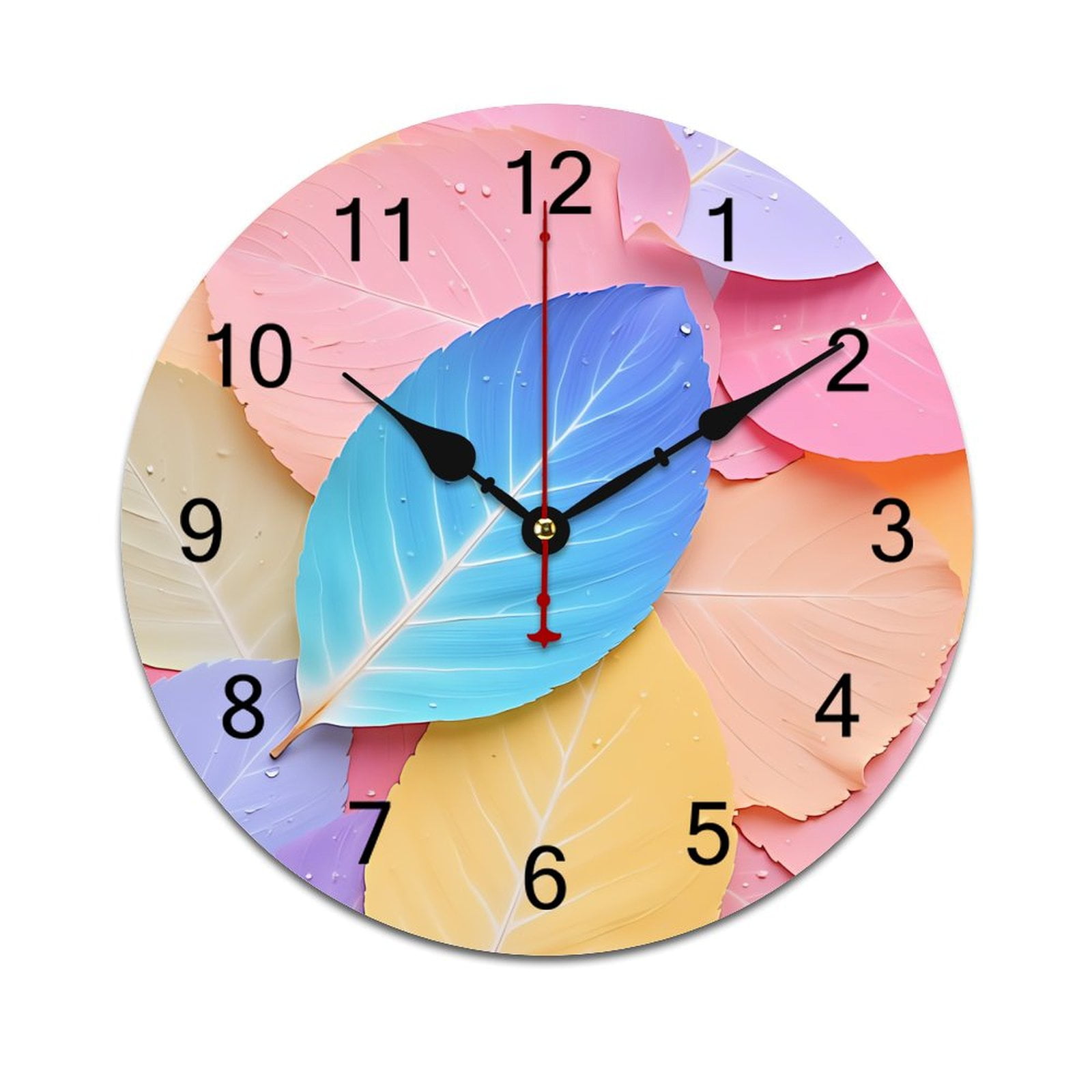 Colorful Leaves Floral Flowers Eiffel Tower Time Decorative Wall Clocks ...