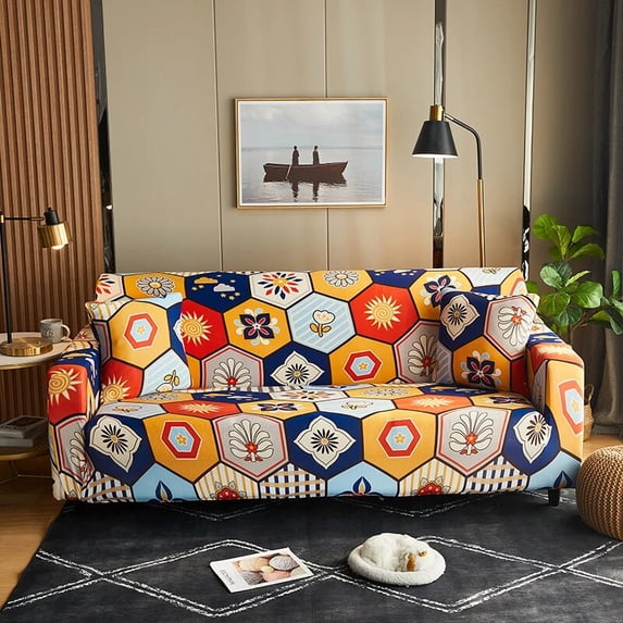 Colorful Leaves Flower Sofa Protector Living Room Sofa Cover Elastic Stretch Slide Cover Sofa Cover 1/2/3/4 Seat Sofa Cover