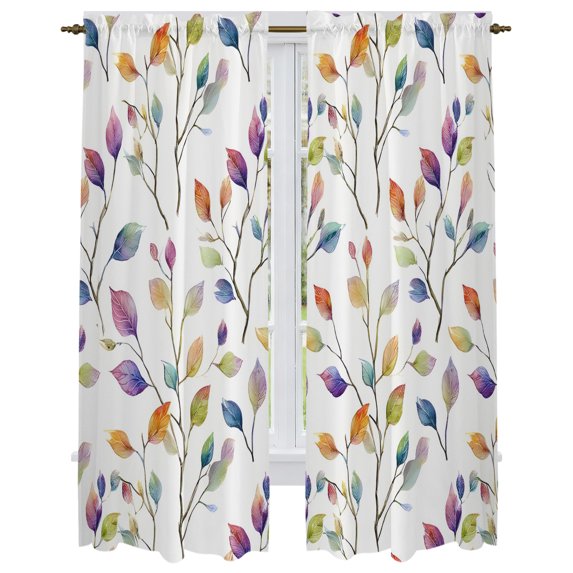Colorful Leaves Kitchen Curtain for Berdoom Living Room Cafe 72 Inch Length, Farmhouse Branches Botanical Tiers Curtains Light Filtering Drapes Rod Pocket Window Treatment 2 Panels 52"Wx72"L