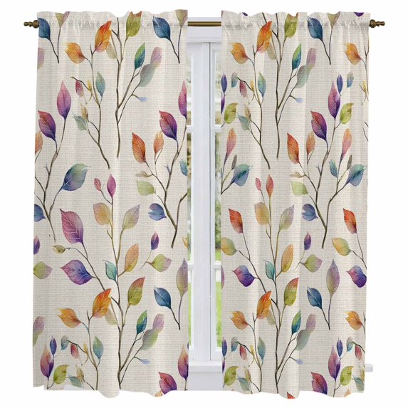 Colorful Leaves Kitchen Curtains 63 Inch Length, Farmhouse Branches Botanical Vintage Tiers Curtains for Living Room Berdoom Bathroom, Light Filtering Drapes Window Treatment 2 Panels 42"Wx63"L