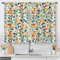 Colorful Leaves Kitchen Curtains - Floral Spring Botanical Tier Cafe Curtains Farmhouse Country Small Window for Bathroom Living RV Rod Pocket Window Drapes 36 Inch 2 Panels Set 28 "x36
