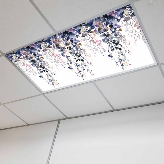 Colorful Leaves Magnetic Fluorescent Light Covers for Ceiling Lights 2x4 Ft,Simple Eucalyptus Branches Sprigs Office Classroom Kitchen Drop Ceiling Light Covers Filters Shade Panel 1PCS