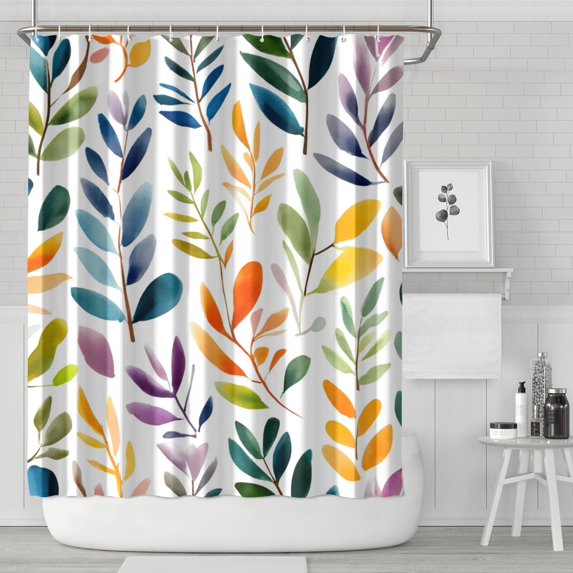 Colorful Leaves Pattern 72x84in Shower Curtain,Bathroom Decorative Shower Curtains Set with 12 Hooks,Modern Waterproof Washable Shower Curtain