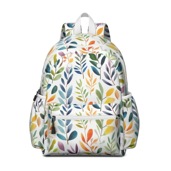 Colorful Leaves Pattern Backpack for School,Cute School Bag,Schoolbag with Adjustable Shoulder Straps & Padded Back,13.4"x11"x4.7"