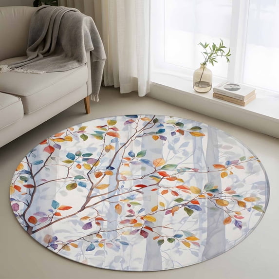 Colorful Leaves Round Area Rug 3.3Ft Washable Circle Rugs for Dining ...
