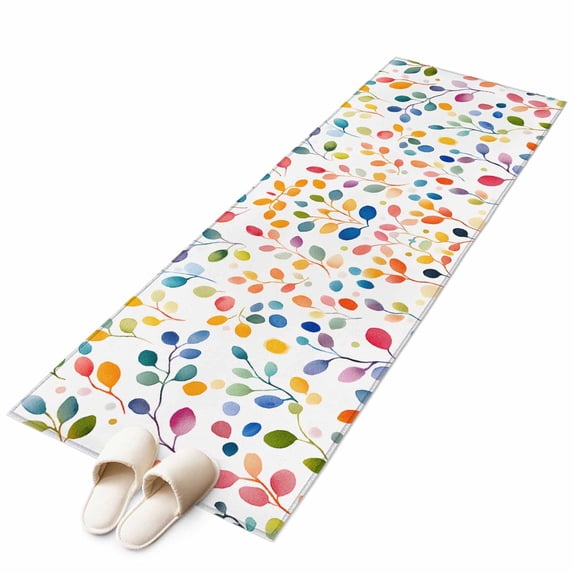 Colorful Leaves Runner Rug 2x6 FT, Non Slip Hallway Carpet, Modern Boho Painting Plant Branch Washable Soft Floor Carpet Throw Runner Carpet Long Rug for Entryway Kitchen Bedside Sliding Door
