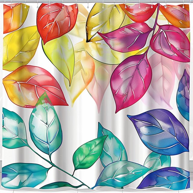 Colorful Leaves Watercolor Style Shower Curtain Bright Colors Large