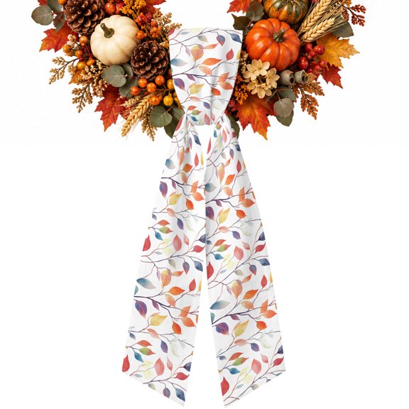 Colorful Leaves Wreath Sash for Front Door Fall Pastoral Eucalyptus Leaf Plant Ribbon Sash, Autumn Wreath Accessories for Yard Porch Doorway Decor , Indoor Outdoor, 4.9 x 56 Inches