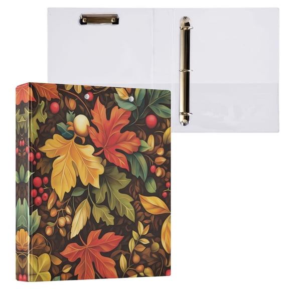 Colorful Leaves and Acorns 3 Ring Hardcover Binders 1.5in Round Rings for Letter-Size Folder Paper Organizer Pockets for Office Student Recipe