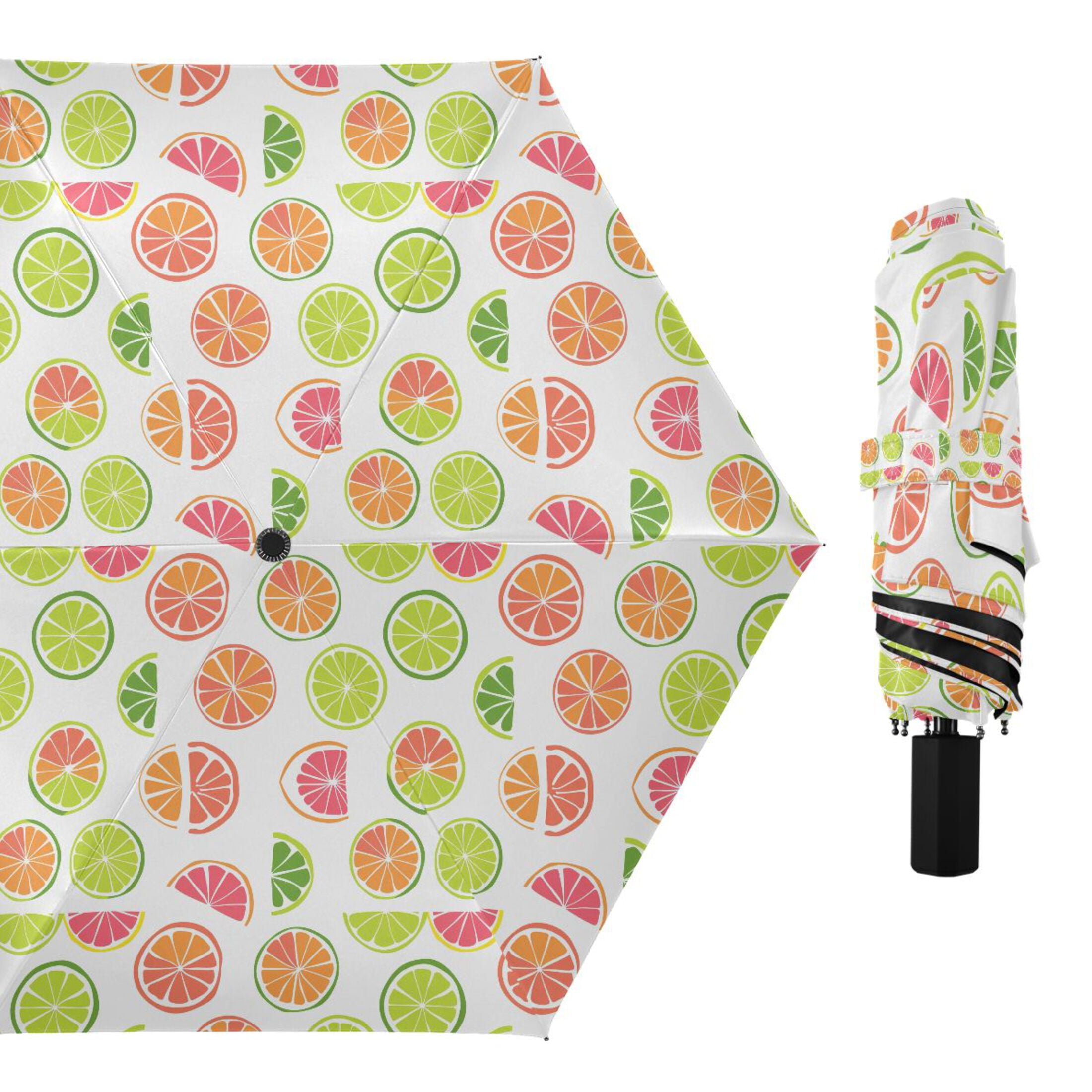 Colorful Lemon Slice Compact Sun Umbrella Windproof Travel Umbrellas for Rain Strong Portable UV Protection