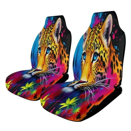 Colorful Leopard Floral Print Car Seat Covers Car Accessories Pack of 2 Universal Front Seat Protective Cover