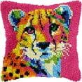 thumbnail image 1 of Colorful Leopard Latch Hook Pillow Kits DIY Pillowcase Cushtion Cover Crochet Hooking Pillow Making Kits with Color Pattern Canvas Crochet Hooking Kits Pillow 43x43cm(b145), 1 of 6