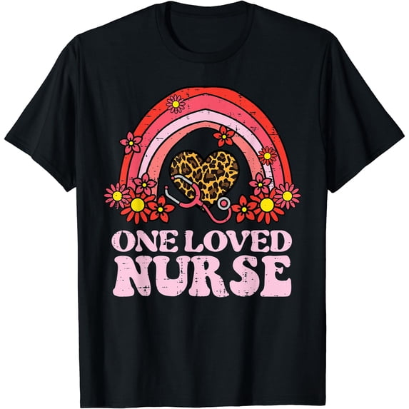 Colorful Leopard Nursing Scrub T-Shirt for Valentines Day - One Loved Nurse Design