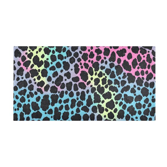 Colorful Leopard Pattern Bath Mat 39x20 Inch Soft Absorbent Non-Slip Plush Bathroom Rug for Floor