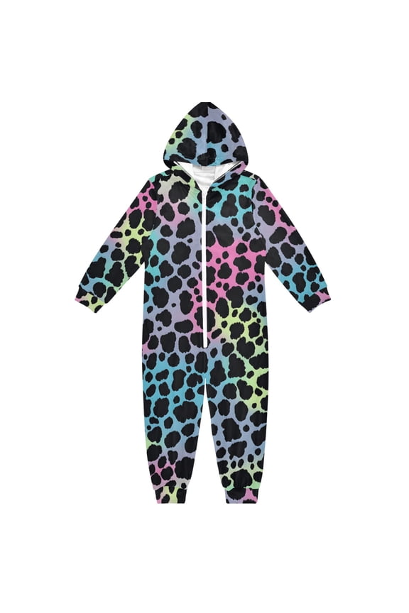 Colorful Leopard Pattern One Piece Pajamas Soft Jumpsuit Cozy Sleep and Play Romper Zipper and Pockets 4T