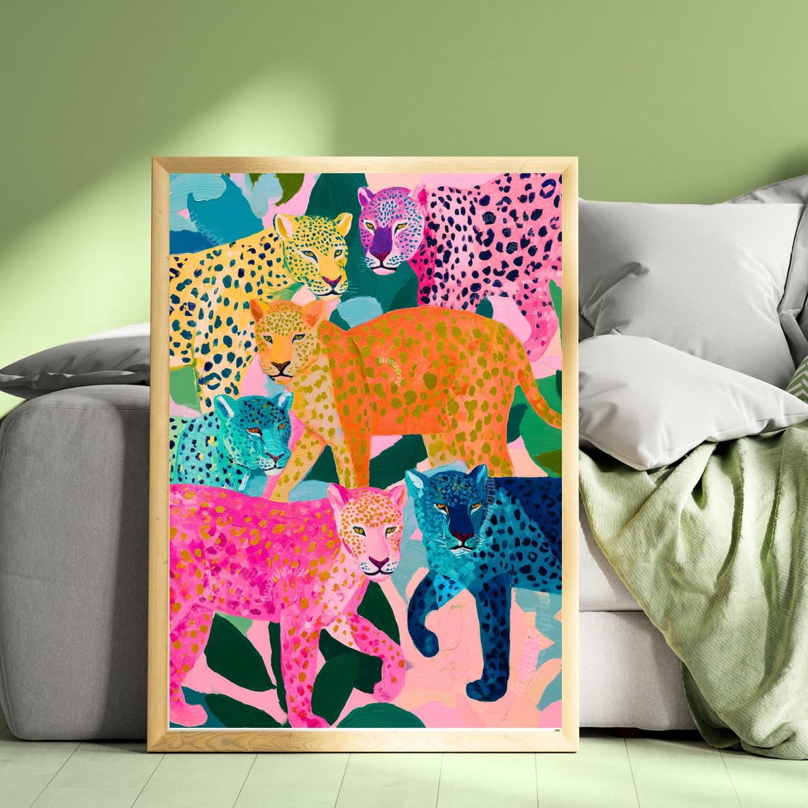 Colorful Leopard Poster, Whimsical Jungle, Pink And Blue, Modern ...