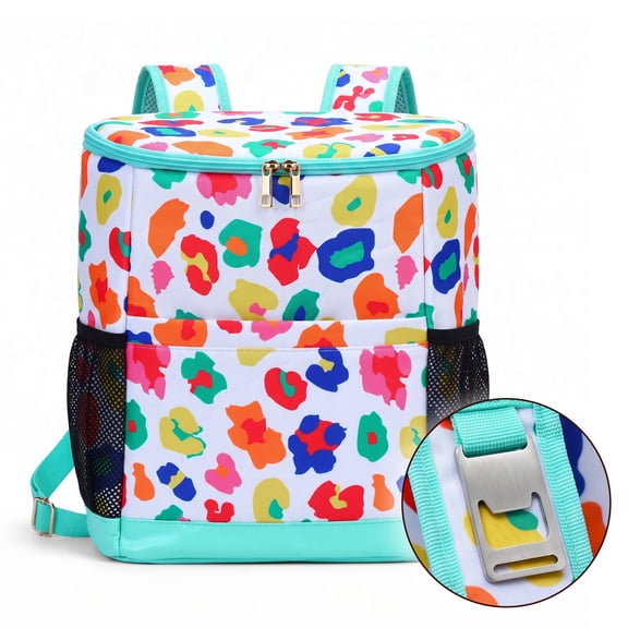 Colorful Leopard Print Cooler Backpack 24 Cans, Insulated Leak Proof Backpack Cooler Bag, Soft Sided Ice Chest with Side Pockets for Beach Camping Picnic Work Travel