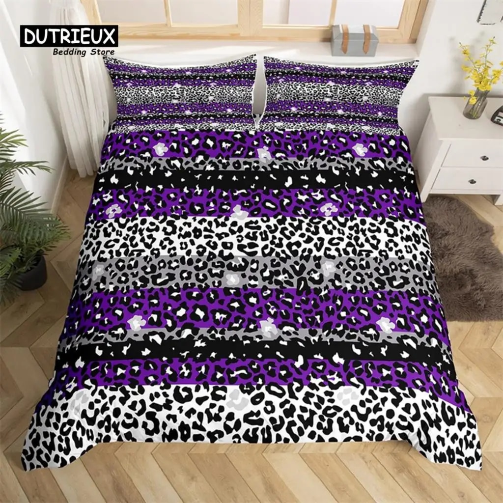 Colorful Leopard Print Duvet Cover Wild Animal Bedding Set Microfiber