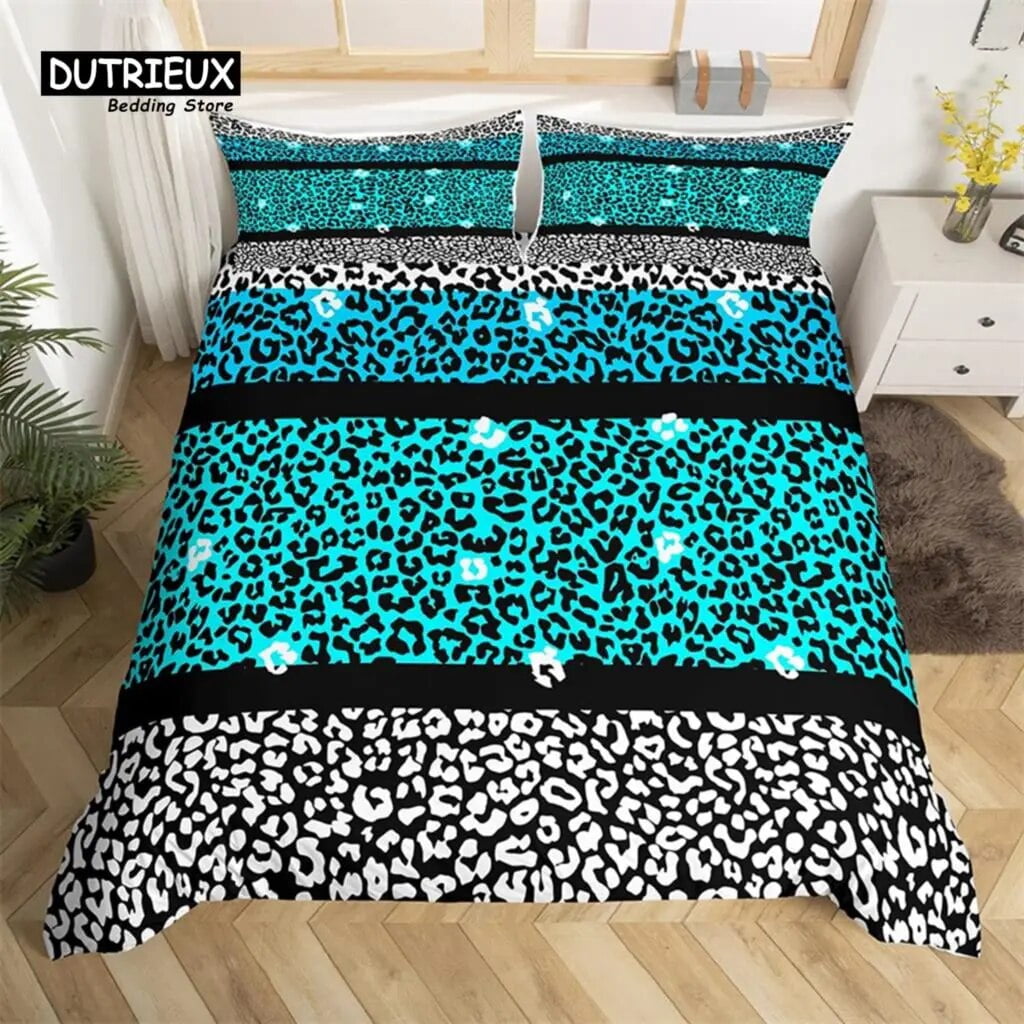 Colorful Leopard Print Duvet Cover Wild Animal Bedding Set Microfiber