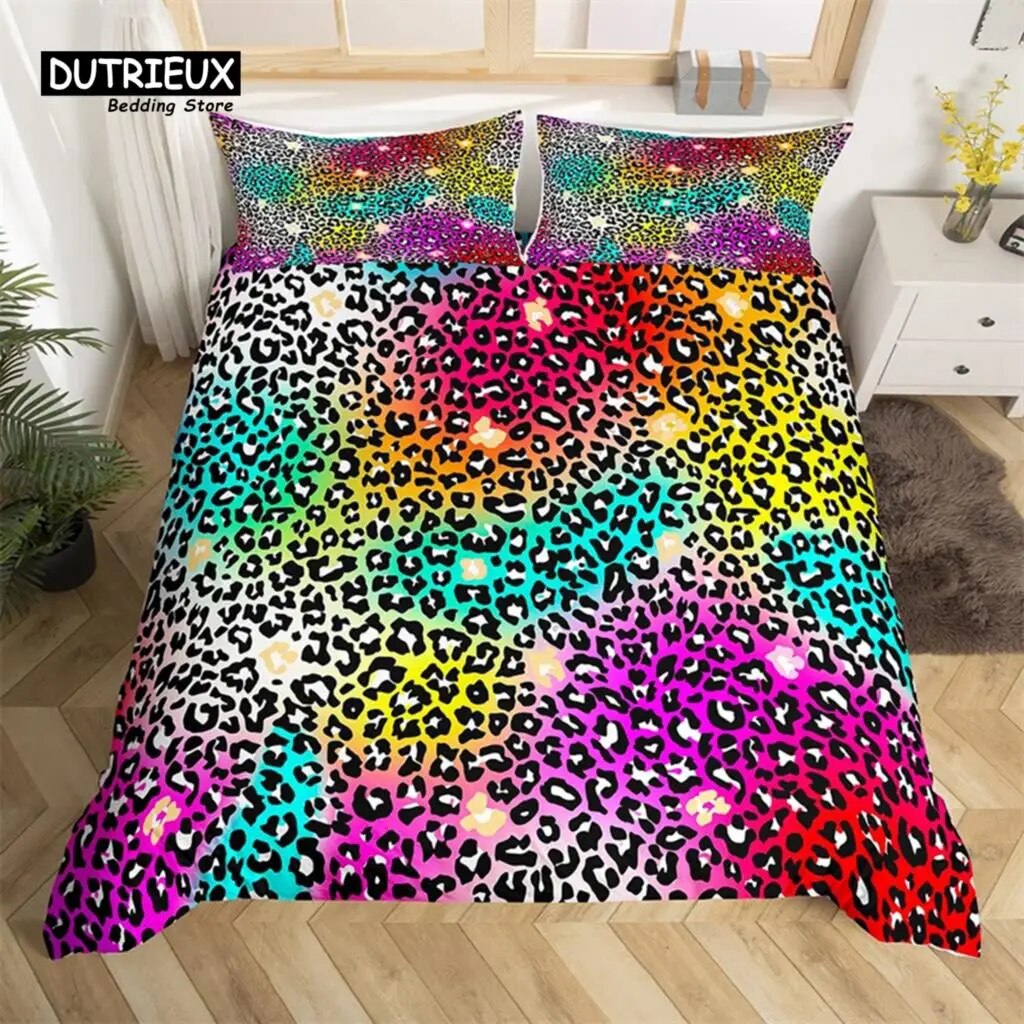Colorful Leopard Print Duvet Cover Wild Animal Bedding Set Microfiber