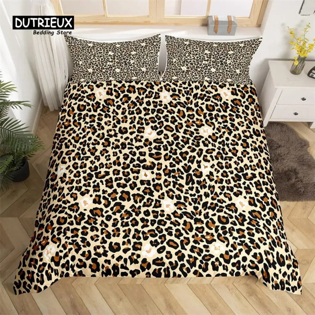 Colorful Leopard Print Duvet Cover Wild Animal Bedding Set Microfiber