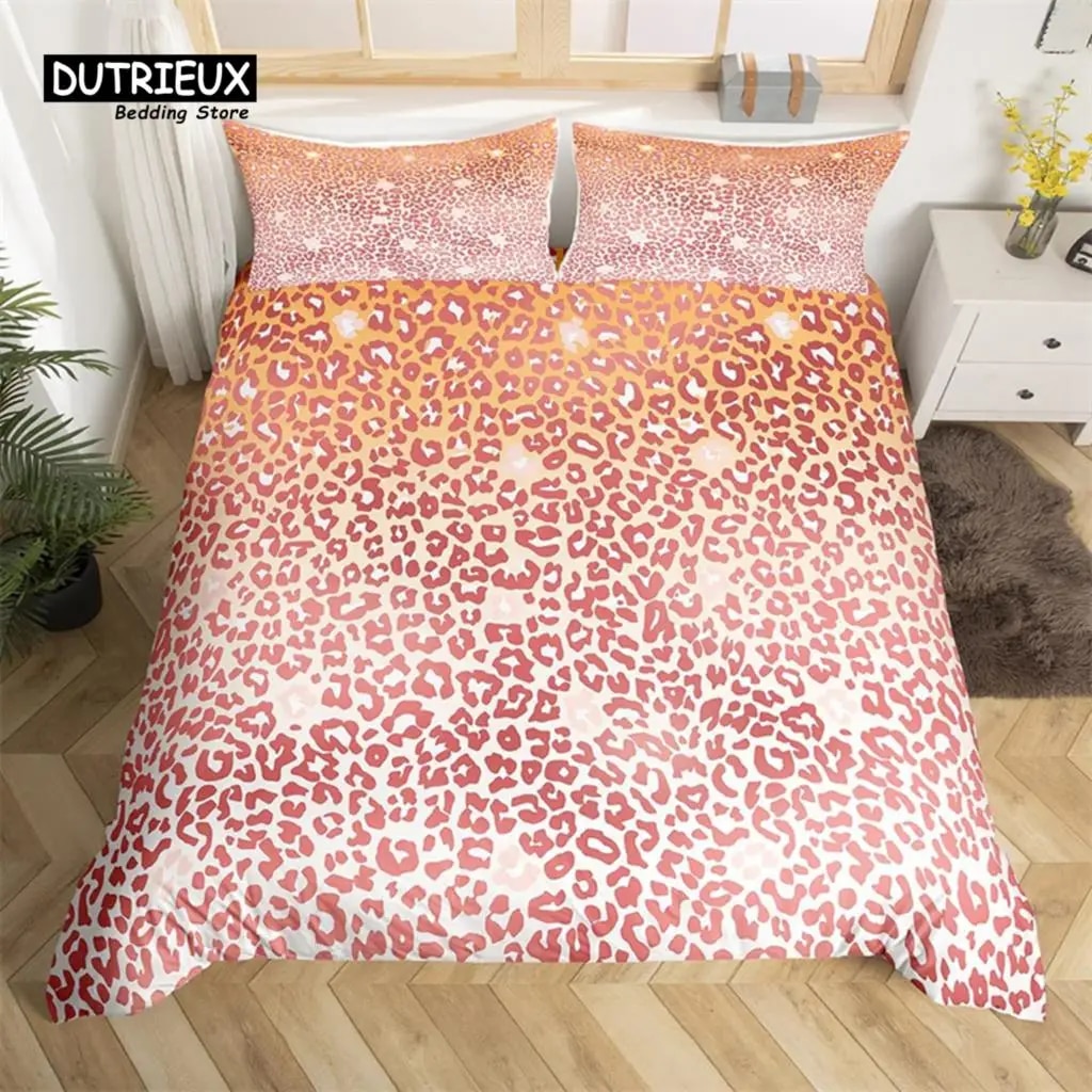 Colorful Leopard Print Duvet Cover Wild Animal Bedding Set Microfiber