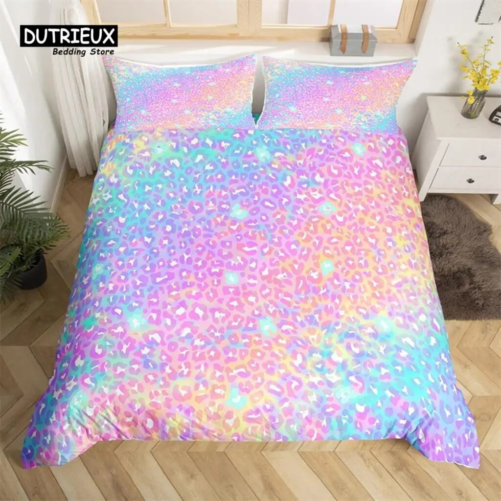 Colorful Leopard Print Duvet Cover Wild Animal Bedding Set Microfiber