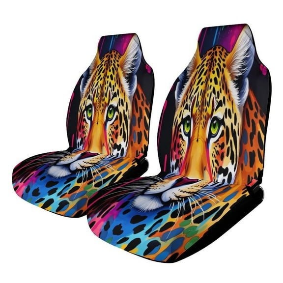 Colorful Leopard Print Set of 2Pcs Car Seat Covers Easy Clean Automobile Seat Protector Car Interior Accessories
