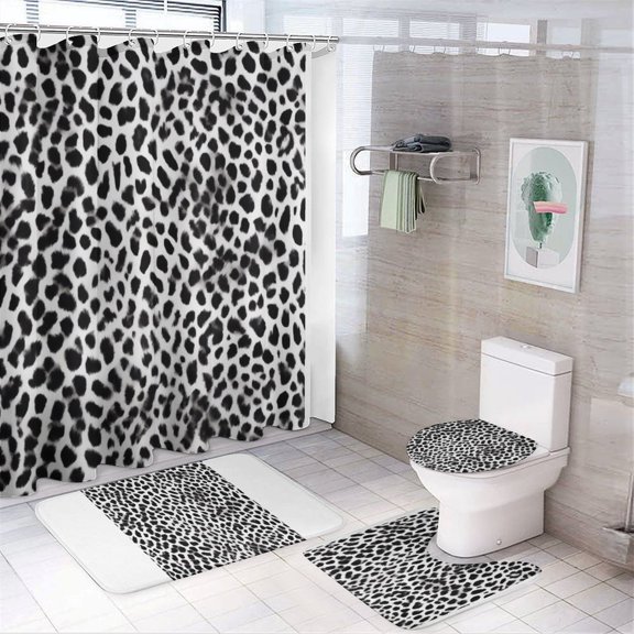 Colorful Leopard Print Shower Curtain Home Decor, Polyester Cotton Fabric Waterproof Modern Bath Curtain with 12 Hooks 72x72 Inch