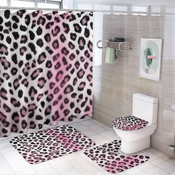 Colorful Leopard Print Shower Curtain Set Waterproof Bathroom Toilet Seat Cover Bath Non-slip Mat Rug Carpet Bath Decor