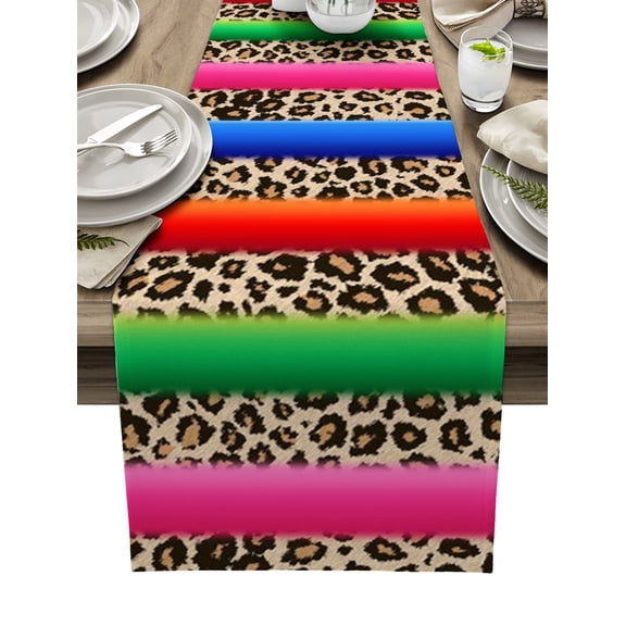 Colorful Leopard Print Table Runner 48 Inches, Brown Animal Texture Bed Runner Dresser Scarves Tabletop for Indoor Outdoor Parties/Ceremony/Banquet, 13" x 48"