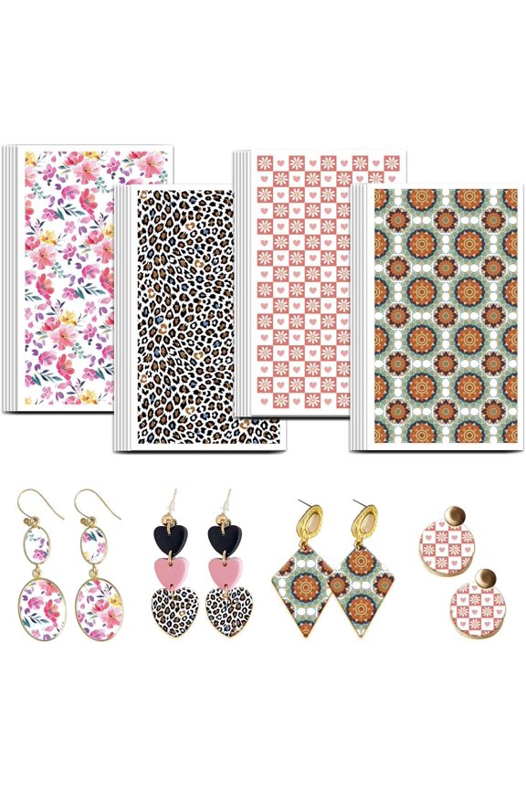 Colorful Leopard Print Transfer Paper 4 Design 24Pcs Transfers Paper for Vintage Flower Polymer Clay Transfers Sheets Grid Transfer Papers Small Ceramic Decals for Earrings Jewelry Making