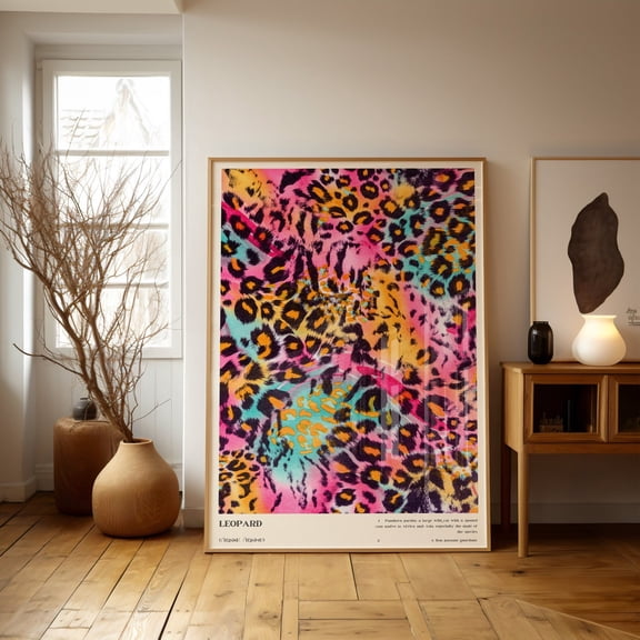 Colorful Leopard Print, Wall Art, Unframed Paper Poster 24x36in