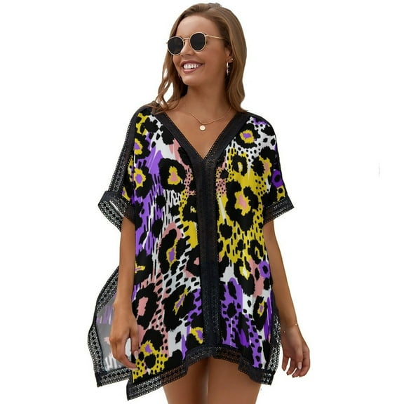 Colorful Leopard Print Women's Swimsuit Coverup Summer Beach Cover Up Bathing Suit Dress