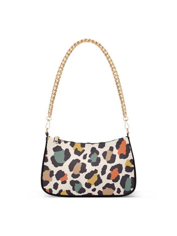 Colorful Leopard Print Womens Chain Shoulder Bag Tote Handbag Clutch Hobo Purse with Zipper for Travel Casual