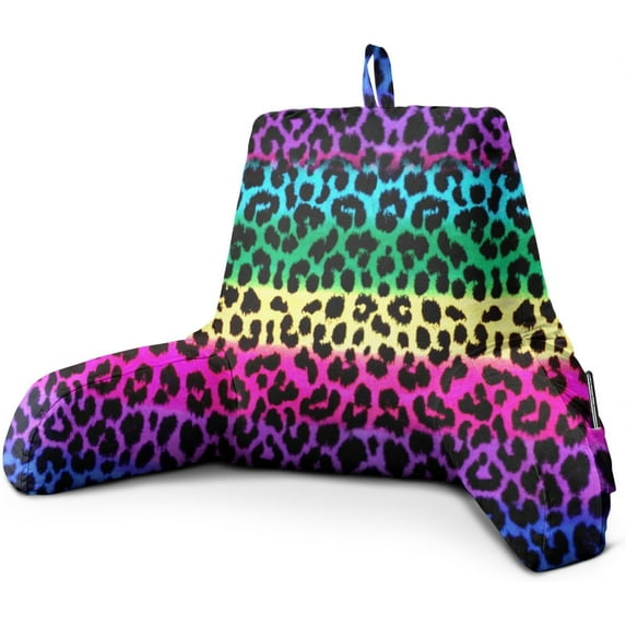 Colorful Leopard Reading Pillow, Backrest Pillows for Sitting in Bed with Removable Washable Cover, Back Support Husband Pillow with Arms for Bed and Couch