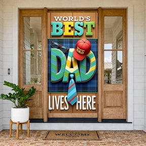 Colorful Letter Design World's Best Dad Banner 3D Visual Effect Greatest Dad Backdrop Wooden Texture Plaid Pattern Dad Appreciation Background for Father's Day Celebration Dad's Birthday Party