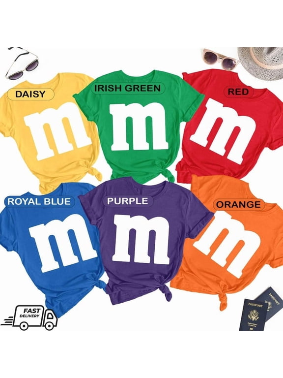 Colorful Letter M Halloween Costume T-Shirt, MM Candy Matching Family Shirts, Group Candy Team Matching Shirt, and M Cosplay Costume, Birthday Gift Tee