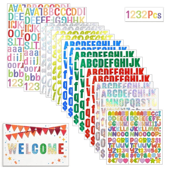 PMHZI Letter Stickers, 1232 Pcs Colorful Vinyl Alphabet Stickers for Poster Board, Bulletin Board & Scrapbooking