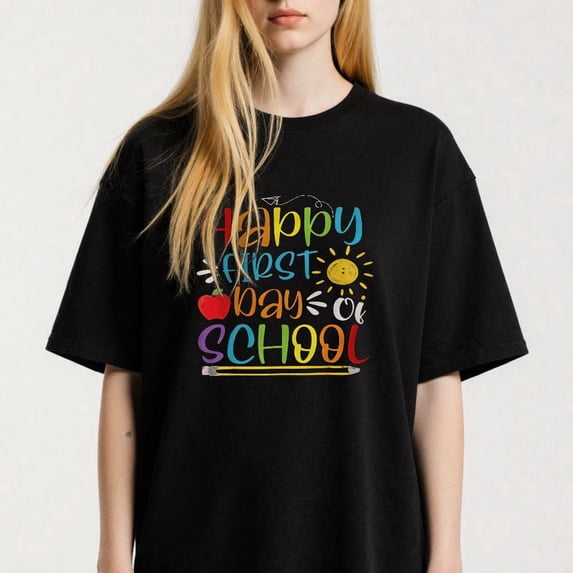 Colorful Lettering Graphic for Women Happy First Day of School Casual ...