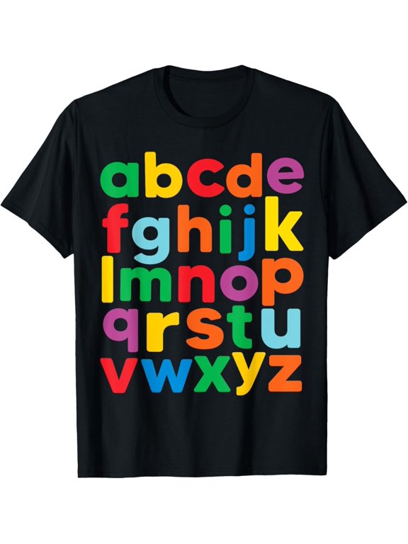 Colorful Letters Alphabet shirt learning ABCs boy girl kids T-Shirt men and women can wear, black, white, gifts