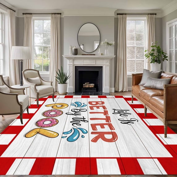 Colorful Letters Area Rug 5x8 Washable Rug Non Slip Boho Summer Swimming Circles Red Plaid Large Area Rug Soft Stainresistant Indoor Floor Carpet for Living Room Bedroom Home Office Dining Room