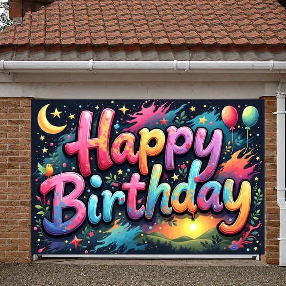 Colorful Letters  Banner Star Pattern Birthday Celebration Display Moon Design Balloon Decor Festive Birthday Background for Birthday Party Kids Celebration Indoor Decoration